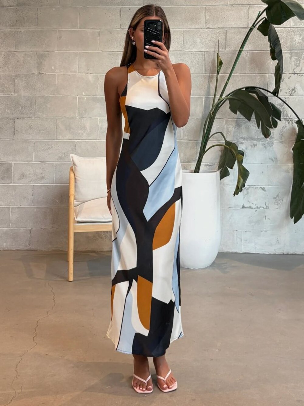 Geometric Midi Slip Dress